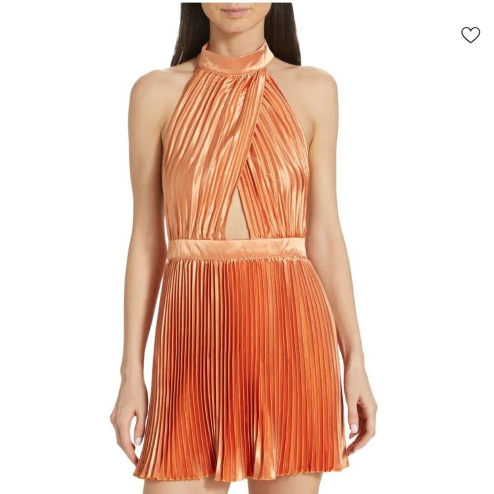 L’IDÉE Renaissance Accordion Pleat Satin Mini Dress in Sunset NWT